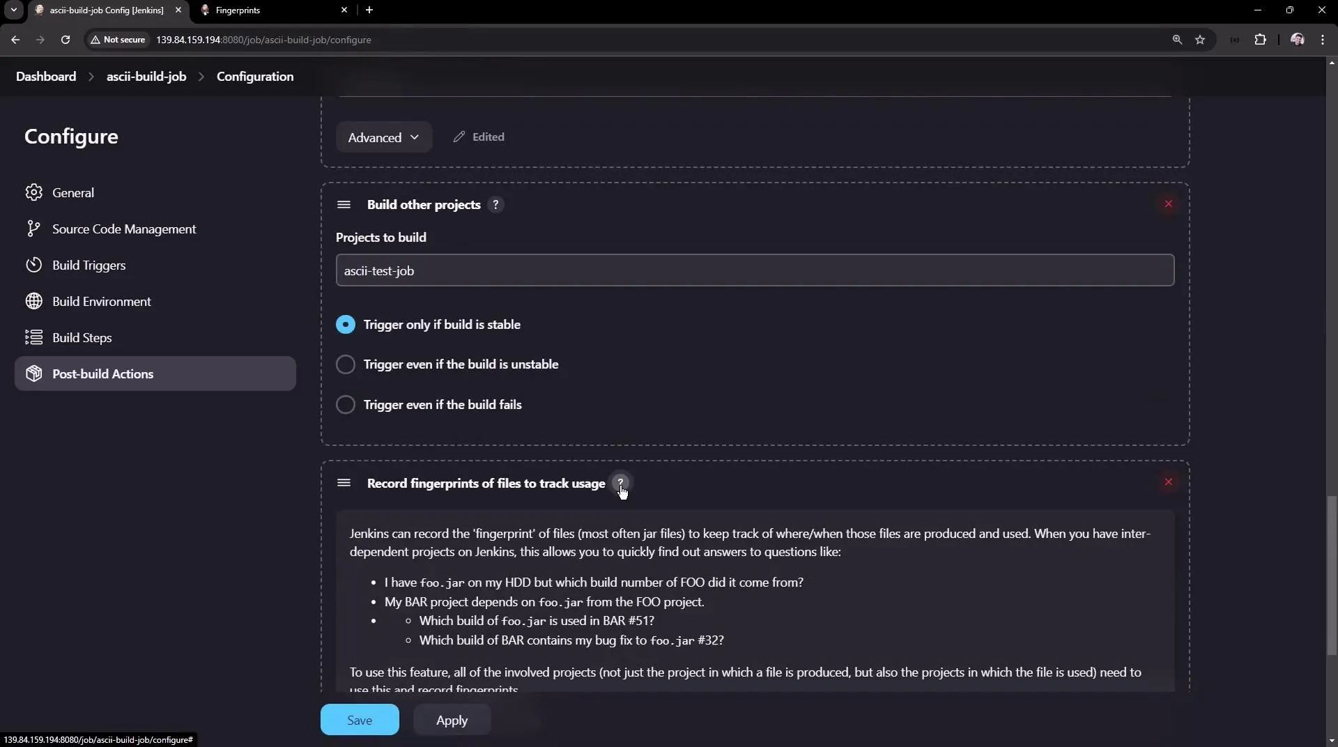 Jenkins Fingerprint Tracking