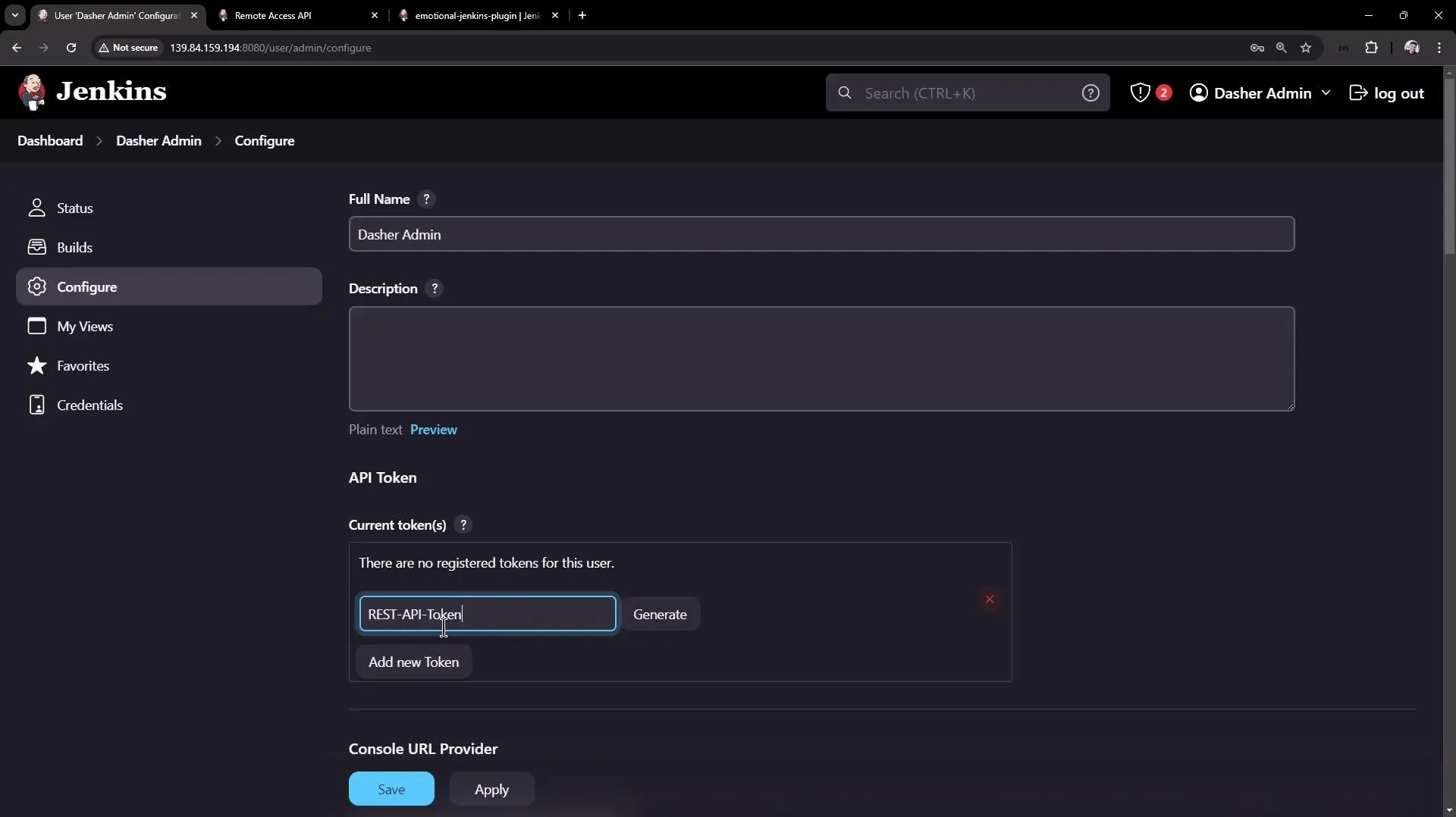 API Setup in Jenkins