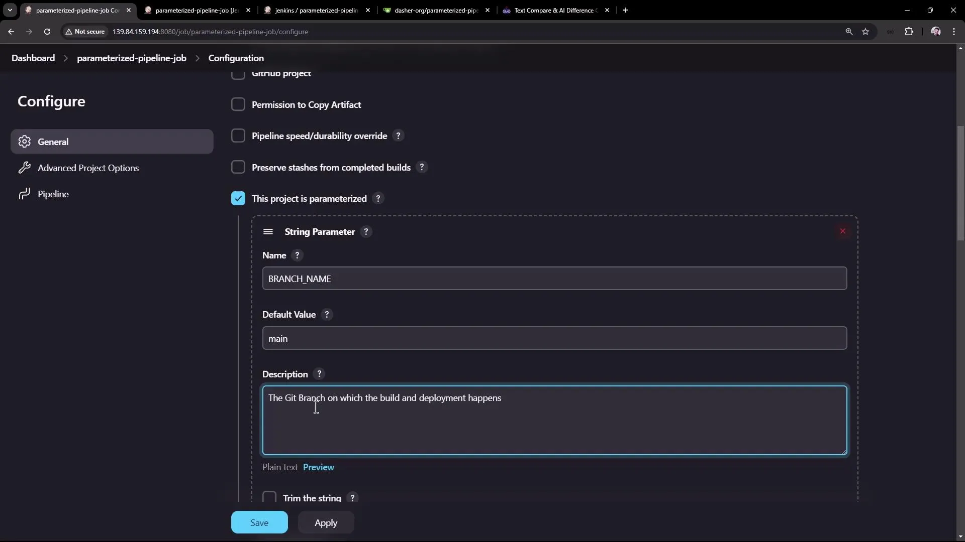 Parameterized Pipeline Build UI