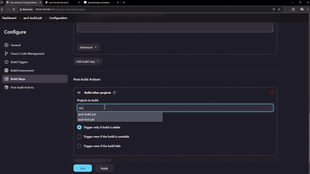 Configuring Post Build Actions