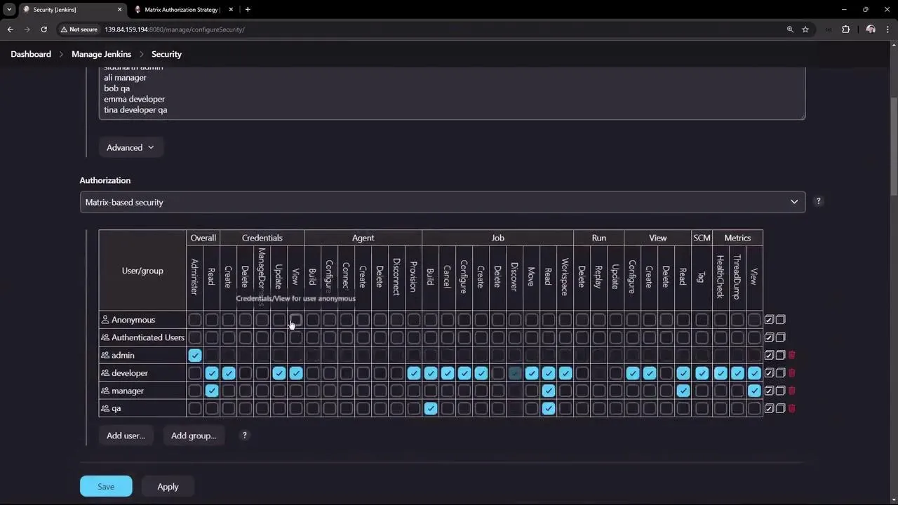 Administering Matrix Authorization Limits