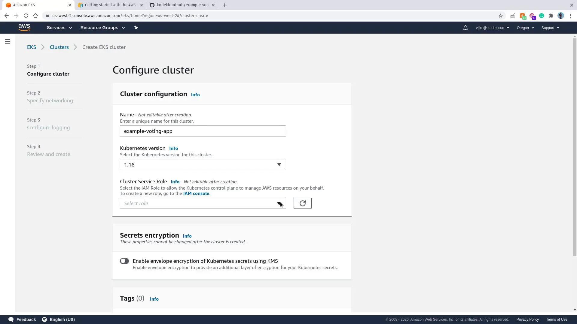 EKS cluster configuration